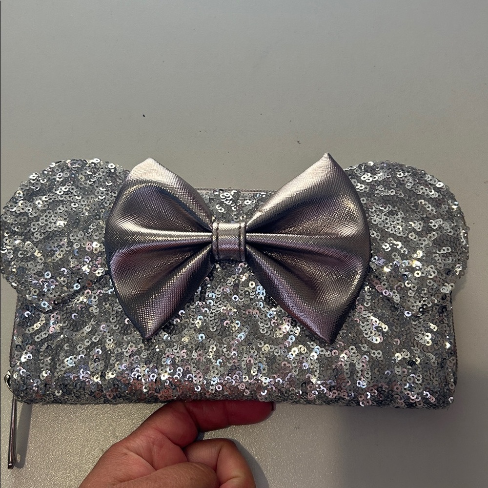 Loungefly Silver Sequin Bow Zipper Wallet